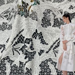 Tela de tul de encaje bordado con flores francesas, Material de gasa de poliéster blanco para cojín - Product Image 6