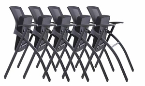 Chaises de conférence empilables modernes en métal, chaise de réunion confortable en maille avec tablette d'écriture, injection monobloc en PP - Product Image 5