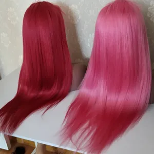 Grosir Wig Renda Penuh Rambut Manusia Murni Peru Asli Warna Merah dengan Rambut Bayi