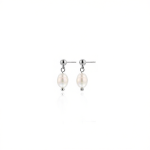 Pendientes de Perlas de Agua Dulce Amy Amy, Plata 925, Forma de Arroz Blanco, Clásicos para Uso Diario de Mujer - Product Image 4