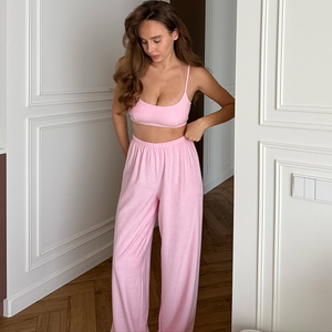 QINSI Set <span class=keywords><strong>Pigiama</strong></span> Invernale in <span class=keywords><strong>Pile</strong></span> Caldo, Top Senza Maniche e Pantaloni <span class=keywords><strong>Rosa</strong></span>, Abbigliamento da Casa per Donna, 2 Pezzi Personalizzabili - Product Image 1