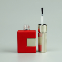 Flacon de vernis à ongles en verre rouge personnalisé 12 ml, conteneur de laque UV avec bouchon à pinceau, emballage cosmétique