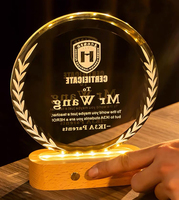 Excellents trophées ronds en verre lumineux, trophées en cristal vierges, base ovale en cristal LED personnalisée, trophée en cristal MH-J747