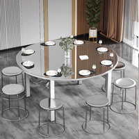Table à manger en acier inoxydable 304 épaissi, usage commercial et domestique, design moderne, plateau pliable, table de cantine rotative