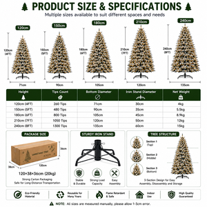 Árbol de Navidad de PVC con Luces LED, Base de Hierro de 120-240 cm, Estilo <span class=keywords><strong>Pino</strong></span> Nevado Ecológico para Decoración de Hogar, Oficina y Fiestas - Product Image 3
