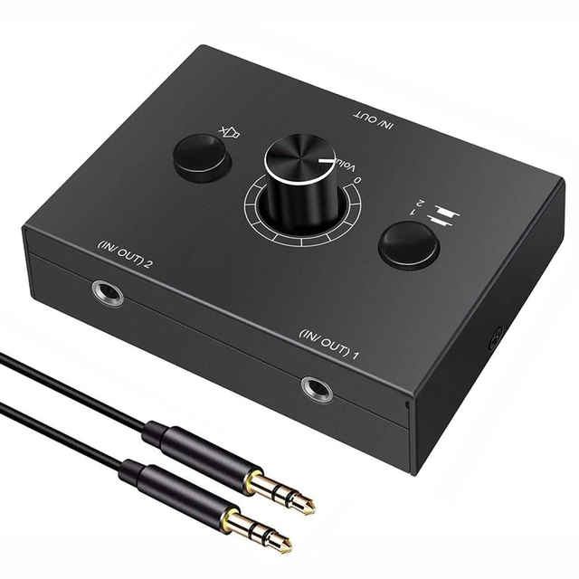 2 Way Bi-Directional Audio Switcher Stereo 2 in 1 Out 3.5mm Jack HiFi Audio Switch 2 Port Stereo Audio Splitter 1 in 2 Out