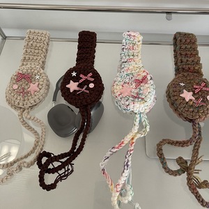 Orejeras de punto estilo forestal con decoración de estrella y lazo para mujer, orejeras cálidas de algodón para otoño e invierno, colores variados - Product Image 1