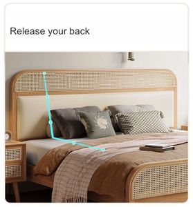 <span class=keywords><strong>Letto</strong></span> <span class=keywords><strong>Matrimoniale</strong></span> in Legno Massello con <span class=keywords><strong>Testiera</strong></span> in Rattan, Stile Nordico, Arredamento per Camera da <span class=keywords><strong>Letto</strong></span> - Product Image 4