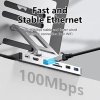 Station d'accueil USB-C 9-en-1 avec support pour tablette, transfert de données Ethernet 1000 Mbps, USB 3.0 5 Gbps et sortie vidéo 4K 60Hz pour tablette et téléphone