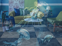 Dalles de moquette Kaili Série Marine 50*50, texture ondulée immersive, nylon 66 élégant, PVC lavable, résistant aux taches, antidérapant, pour la maison