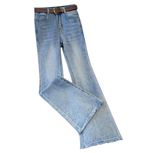 <span class=keywords><strong>Jean</strong></span> droit pour <span class=keywords><strong>femme</strong></span>, style américain, printemps-été, tricoté, boutonné, délavé, extensible, <span class=keywords><strong>taille</strong></span> <span class=keywords><strong>haute</strong></span>, couleur unie - Product Image 4