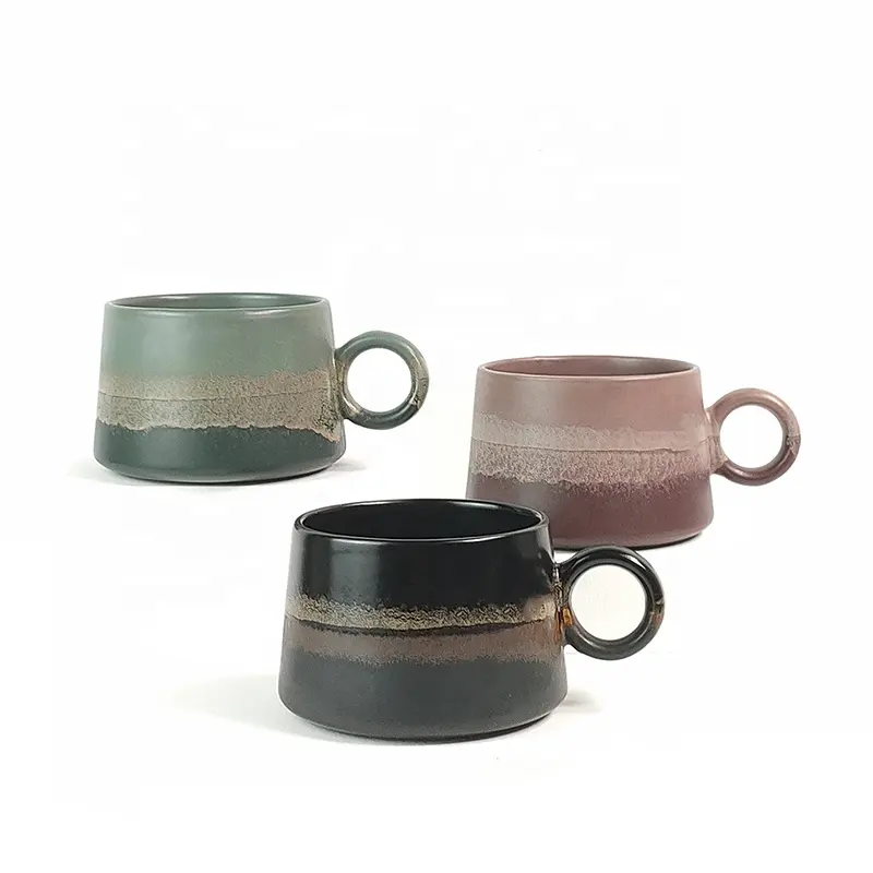 Wholesale Custom 16 Oz 18 Oz Colorful Reactive Glaze Stoneware Coffee Mug Ceramic