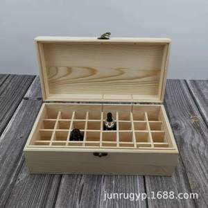 Boîte de rangement pour huiles essentielles en bois massif, en pin, rectangulaire, verrouillable, multi-compartiments, pour soins personnels - Product Image 1