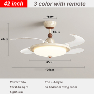 Low Profile Creamy White Retractable Blade <b>Ceiling</b> Fan <b>Light</b> with <b>remote</b> <b>control</b> For Living Room bedroom - Product Image 2