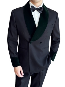<span class=keywords><strong>Abito</strong></span> da uomo in velluto <span class=keywords><strong>verde</strong></span> con Splicing doppiopetto da sposa pantaloni Slim Fit blazer tailleur Business Casual da uomo - Product Image 1