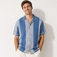 Vente en gros de chemises pour hommes de haute qualité avec logo personnalisé, tricotées, col rabattu, patchwork, crochet, tissu personnalisé, été, décontractées