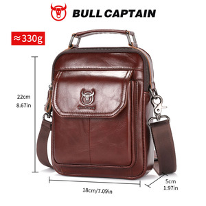 Sac bandoulière homme en cuir véritable BULLCAPTAIN avec logo personnalisé, sac messager en cuir de vachette, sac de voyage d'affaires, sac à main messager - Product Image 5