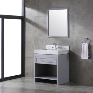 Minimalist Grey Freestanding Bathroom <b>Vanity</b> Marble Wash Basin Cabinet with Matching Grey <b>Mirror</b> for <b>Small</b> Bathrooms - Product Image 2