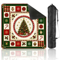 Tapis de table Mahjong américain matelassé multicolore à motif floral et arbre de Noël, style patchwork sur fond rouge, avec bordure multicouche, pour Noël