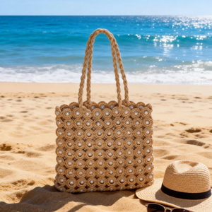 Bolso de hombro doble de paja con diseño floral calado <span class=keywords><strong>para</strong></span> mujer, con diamantes y perlas, estilo vintage, <span class=keywords><strong>para</strong></span> viaje - Product Image 1