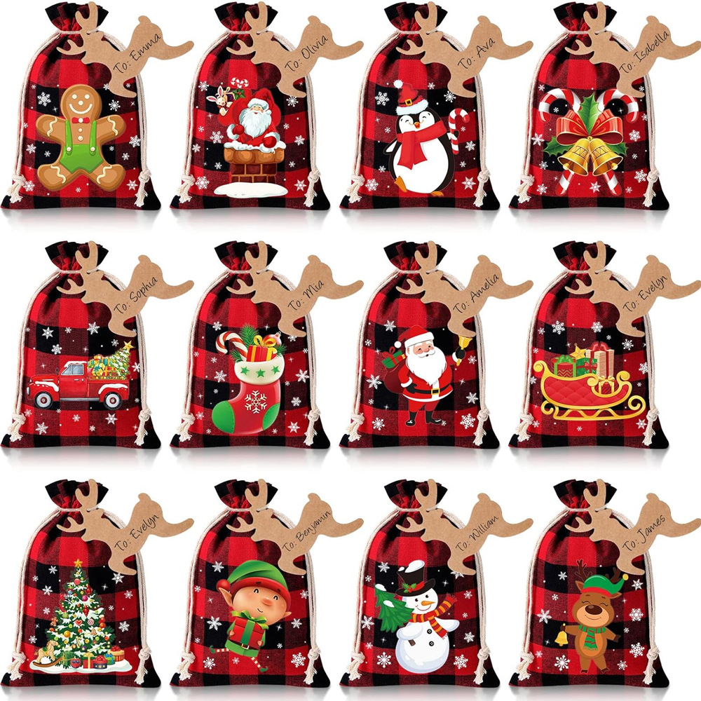 12 red black checkered+12 tags+10m jute twine