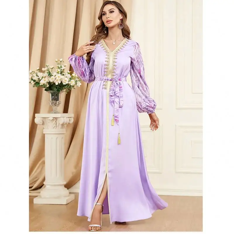 Moroccan Kaftan 2023 New Islamic Muslim Dresses Party Abaya Beading Satin Gown Luxury Caftan Marocain Dubai Jalabiya for Women