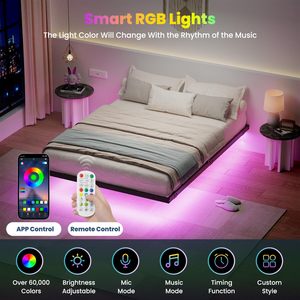 Bán Buôn Hiện Đại Đầy Đủ Kích Thước Kim Loại Nền Tảng Khung Giường Với Đèn LED Nổi Thiết Kế Giường Đơn Cho Khách Sạn Phòng Ngủ Hoặc Biệt Thự - Product Image 4