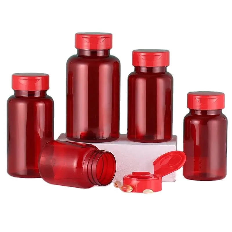 زجاجة حبوب منع الحمل من الأعلى تصنيع كبسولة الفم الواسعة فيتامين دواء دائري زجاجة بلاستيكية مخصصة حبوب الدواء شفافة