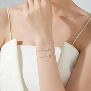Pulsera de Cadena con Diseño Geométrico de Corazón Simple en Plata de Ley S925 con Circonita para Mujer, Regalo de San Valentín, Versión de Cobre Personalizable - Product Image 3