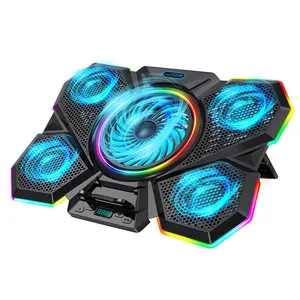 High-speed Five Fans Laptop Cooler with 12 Kinds of RGB Light 7 Adjustable Angles LED Screen USB Laptop Cooling Pad