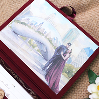 Kotak Undangan Hardcover Beludru Merah Burgundy Mewah Premium dengan Cetakan Akrilik Transparan Foil, Buatan Tangan untuk Ucapan Pernikahan