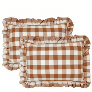 Taies d'oreiller à bords volantés style ferme - Housses de coussin décoratives en gingham rose vintage pour lit et canapé - Product Image 2