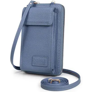 กระเป๋าสตางค์โทรศัพท์มือถือขนาดเล็กสีฟ้าอ่อนสีชมพู,กระเป๋าเงินหนัง PU สำหรับผู้หญิงกระเป๋าใส่บัตรเครดิตสำหรับผู้หญิงผู้จัดเอกสารคาดลำตัว