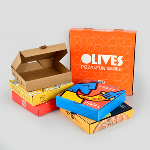 Caja de pizza de papel corrugado colorido reciclable con logotipo personalizado Recubrimiento UV y manejo de impresión para uso industrial de alimentos - Product Image 2