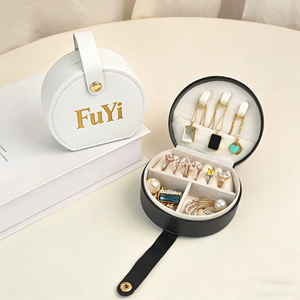 Semicircle Travel Jewelry Box with Handle Portable PU Leather Jewelry Organizer Case with Dividers for Earrings <b>Rings</b> Necklaces - Product Image 4