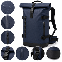 Sac à dos étanche pour appareil photo avec fermeture roll-top, bleu marine, sac étanche pour appareil photo reflex numérique avec ceinture de taille et chaîne de sécurité pour le cyclisme et la photographie en extérieur
