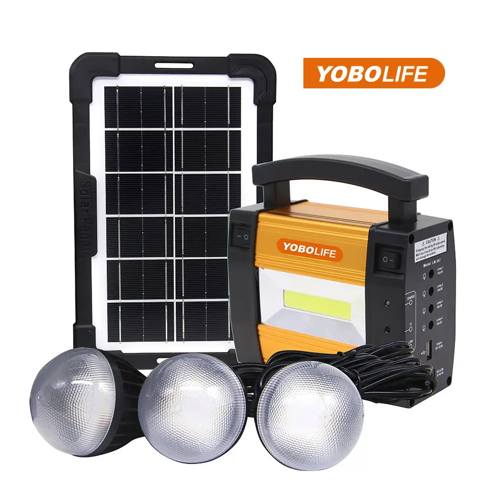 Kit lampu surya dengan tiga lampu dan fungsi pengisian daya ponsel USB lampu darurat led isi ulang