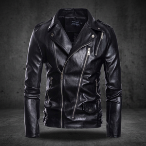 Veste formelle en cuir PU pour homme avec impression de logo personnalisé sur le devant, imperméable, coupe-vent, respirante, fermeture éclair, coupe ajustée - Product Image 2