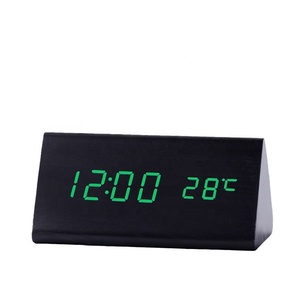 <span class=keywords><strong>Reloj</strong></span> despertador de madera de bambú triangular, termómetro de madera Digital LED, sonido, control de voz, mesa de escritorio, <span class=keywords><strong>reloj</strong></span> despertador bambu - Product Image 6