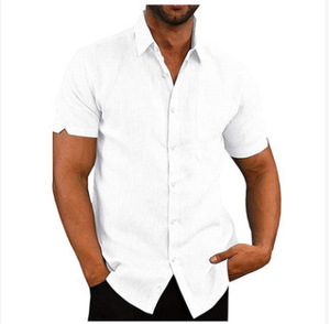 2025 nuevas camisas informales de manga corta con botones para hombre, cuello redondo, ajuste holgado, tela de punto de 200 gramos, estampado Digital, diseño de estampado liso - Product Image 5