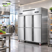 Réfrigérateur-congélateur vertical commercial en acier inoxydable à 6 portes, grande capacité, équipement de réfrigération pour cuisine