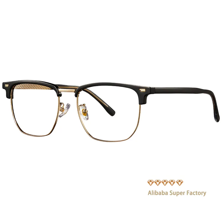 Occhiali da vista firmati di lusso alla moda da uomo montature in metallo acetato quadrato cornice ottica 1 pezzo Logo personalizzato