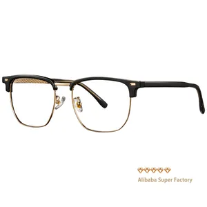 Men Luxury Trendy Branded Designer Eyeglasses Frames Acetate Metal Square Optical Frame 1 Pieces Custom Logo