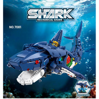 DK 7081 2026 Nuevo Tiburón con Soporte de Exhibición, Animal Marino con Función de Enlace, Regalo para Adultos y Niños, 1096 Piezas, Juego de Bloques de Construcción