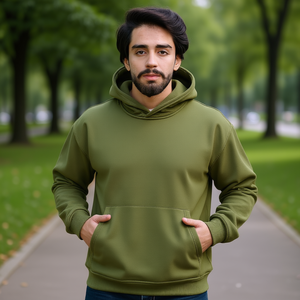 Sweat à capuche en molleton vert olive pour homme, coupe classique, unisexe, logo personnalisé, service OEM, mélange de coton de haute qualité - Product Image 2