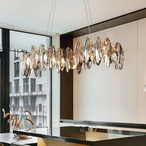 Lustre en cristal K9 gris fumée rectangulaire de luxe moderne Éclairage de taille moyenne pour salle à manger - Product Image 3