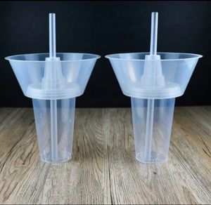 40 conjuntos 5 em 1 Fruit Pot Snack Bowls e 500ml Copos de plástico Takeaway Bowls Walking Hot Pot Set com tampa Beber canudos e garfos - Product Image 3