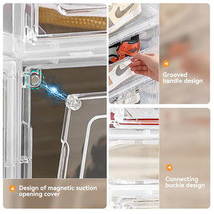 Xinhang علبة أحذية بلاستيكية عالية الجودة قابلة للتكديس مزدوجة الفتح صناديق أحذية شفافة سوداء/بيضاء قابلة للطي - Product Image 4
