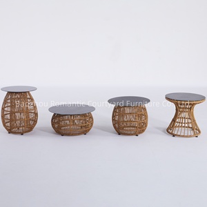 Juego de Comedor de Ratán Resistente al Desgaste, Mesa Auxiliar Redonda de Mimbre Natural para Sala de Estar - Product Image 1