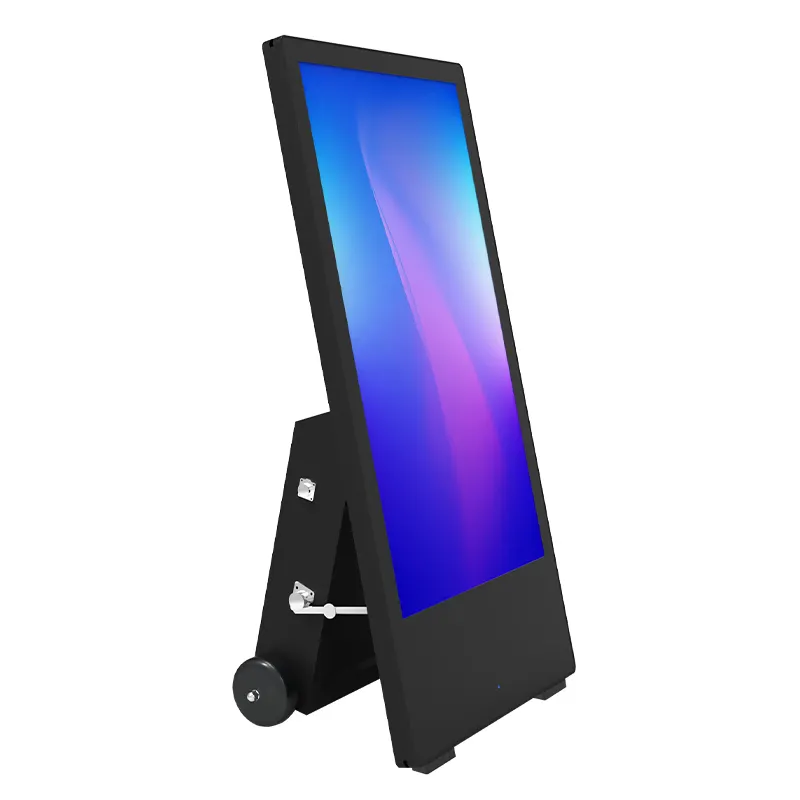 Outdoor Waterdichte Standalone Opvouwbare Draagbare Reclame Touch Batterij Aangedreven Digitale Signage Lcd Poster Scherm